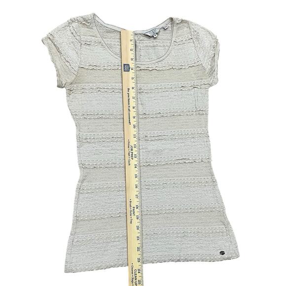 GUESS Y2K Top Cream Fitted Mesh Lace Sheer Sz M Romantic Coquette Blouse Stretch - Picture 7 of 9